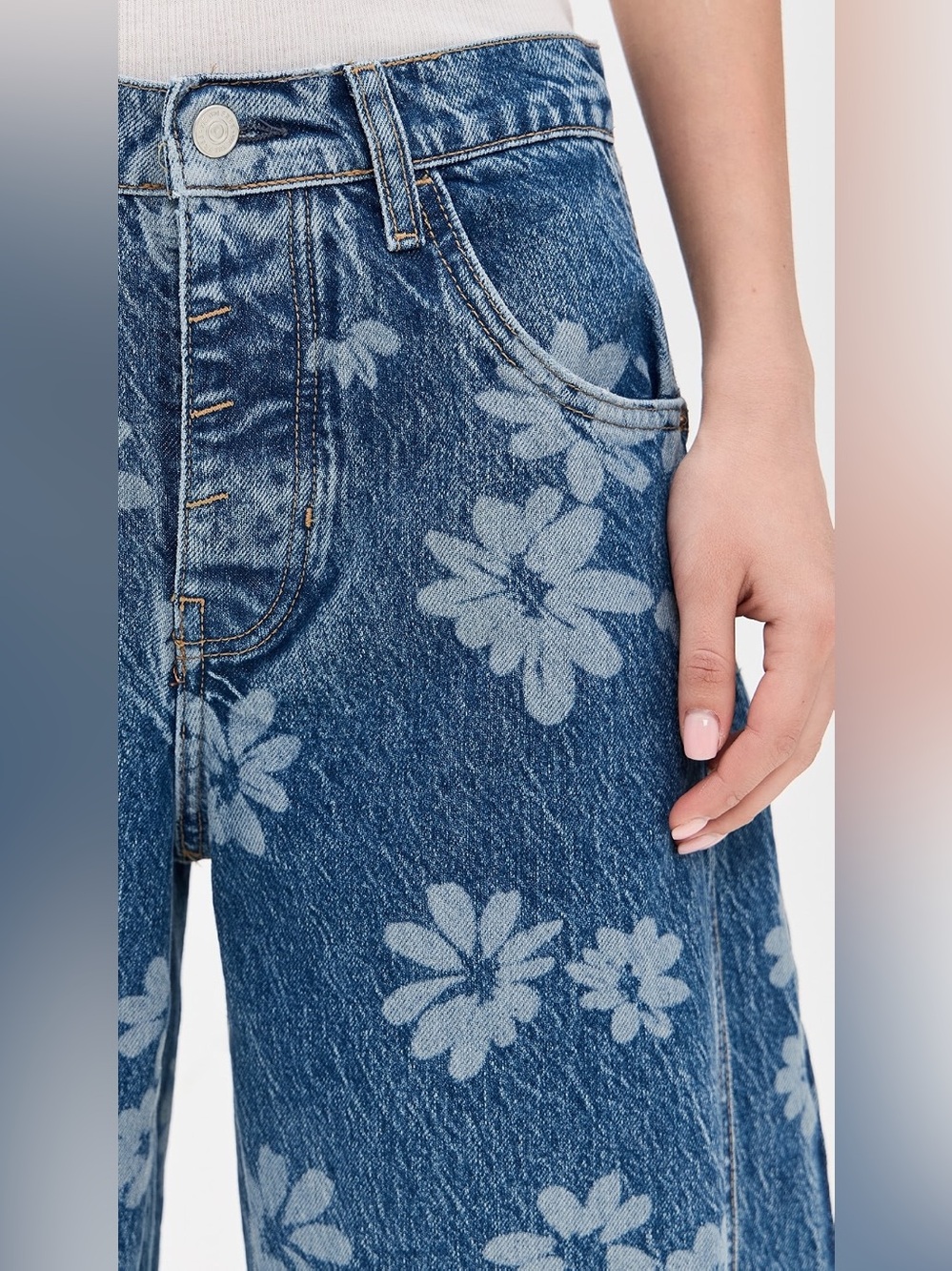Free People We the Free Good Luck Printed Barrel jeans laser daisy - Picture 3 of 10